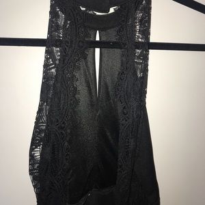 High neck, open back, Black flare dress